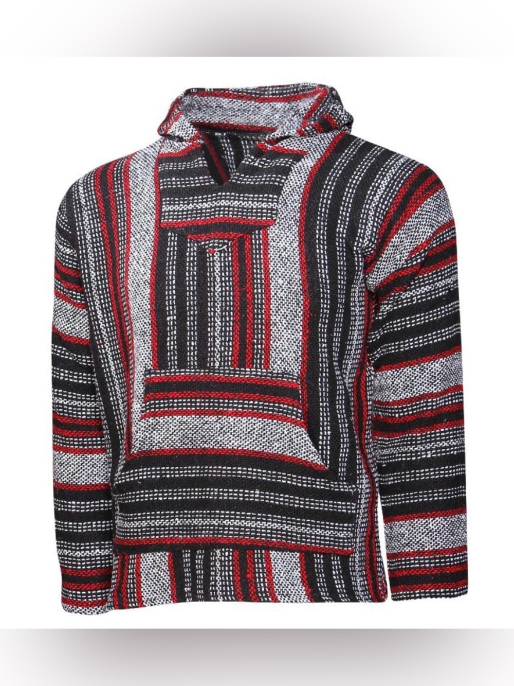 Baja “Drug Rug” Hoodie Red, Black & Gray - Authentic Handmade Cienfuegos - Large - Picture 6 of 7